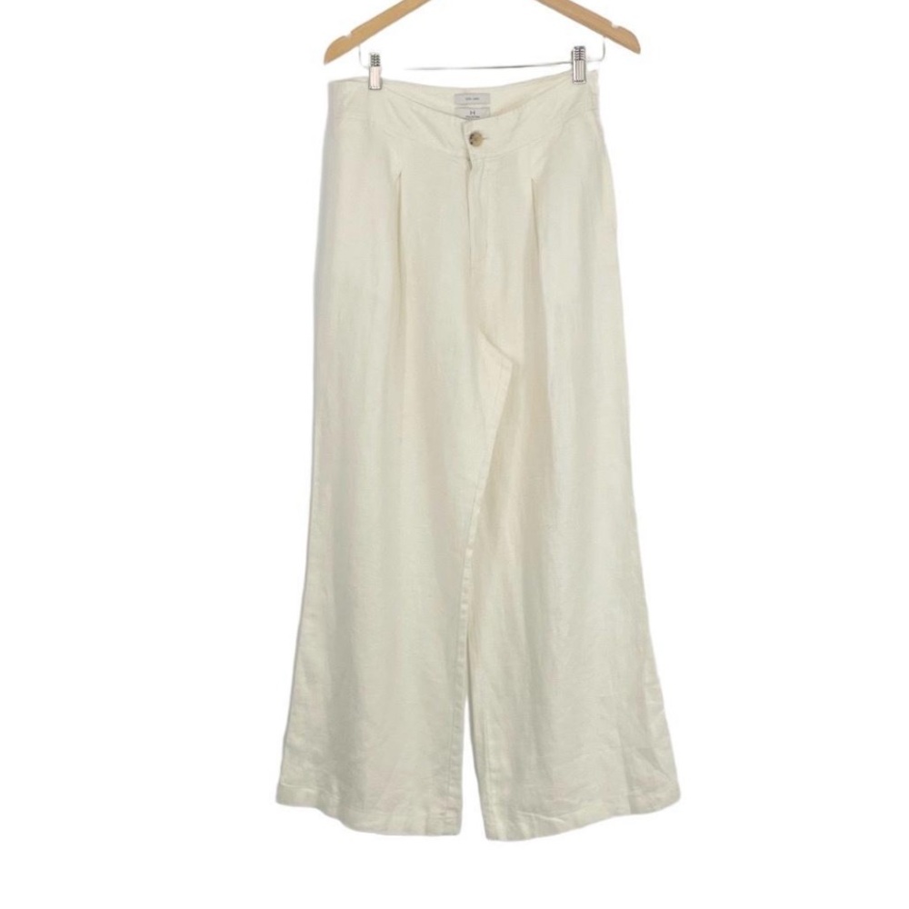 Halston Heritage 100% Linen Wide Leg Pleated Trouser